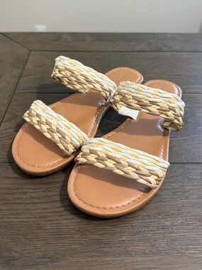 Braided Slide Sandals in Natural Tan